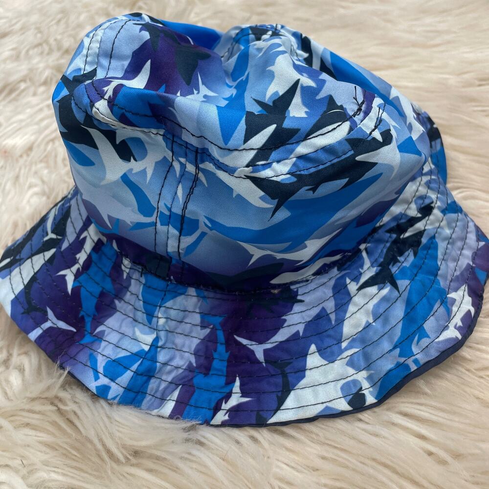 Infant Kid's Blue Reversible Shark Bucket Hat Sun Hat - Picture 5 of 6